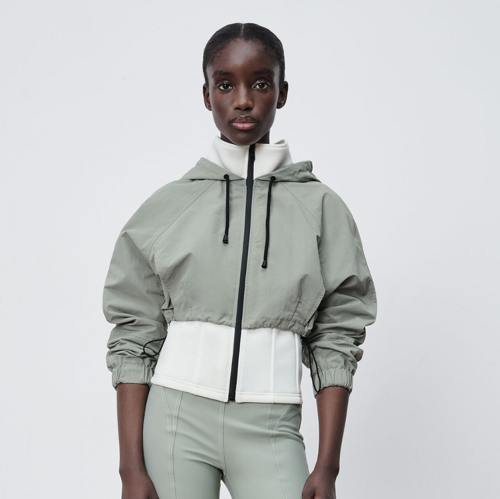 ZARA Combination Faux Neoprene Double Layer Jacket Size XS NWT White Gray